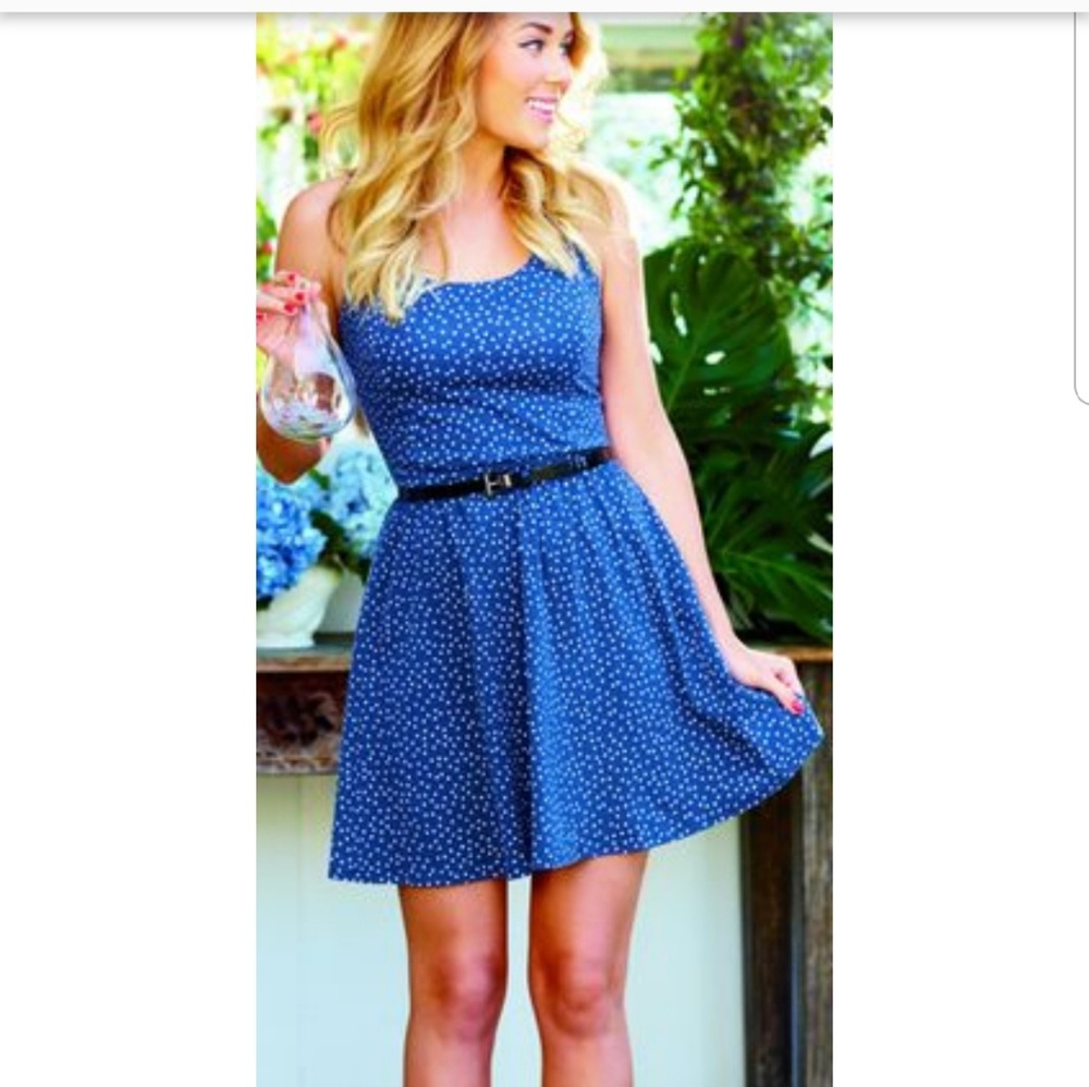 Lauren conrad navy and white polka dot dress